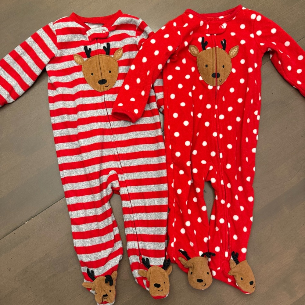 Carter's Red and Gray Reindeer Footies